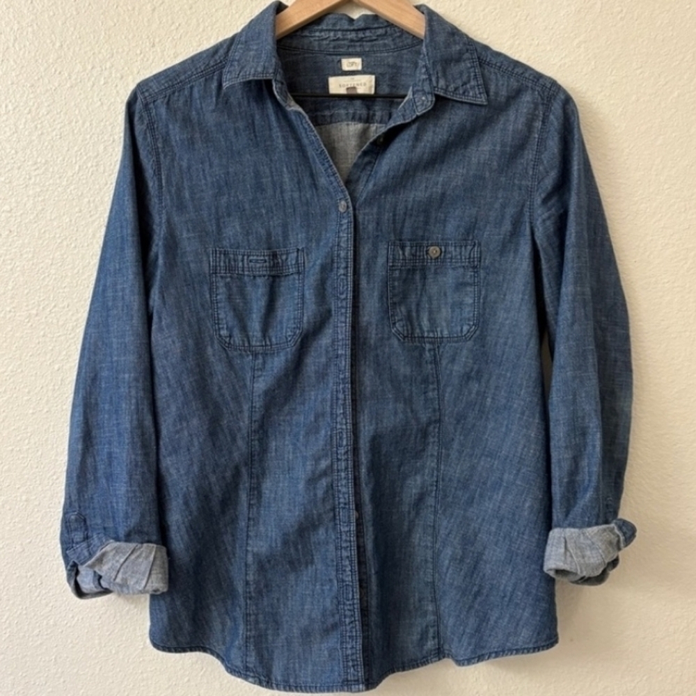 Ann Taylor LOFT Womens Softened Shirt Long Sleeve Denim Button Up Blue Size M